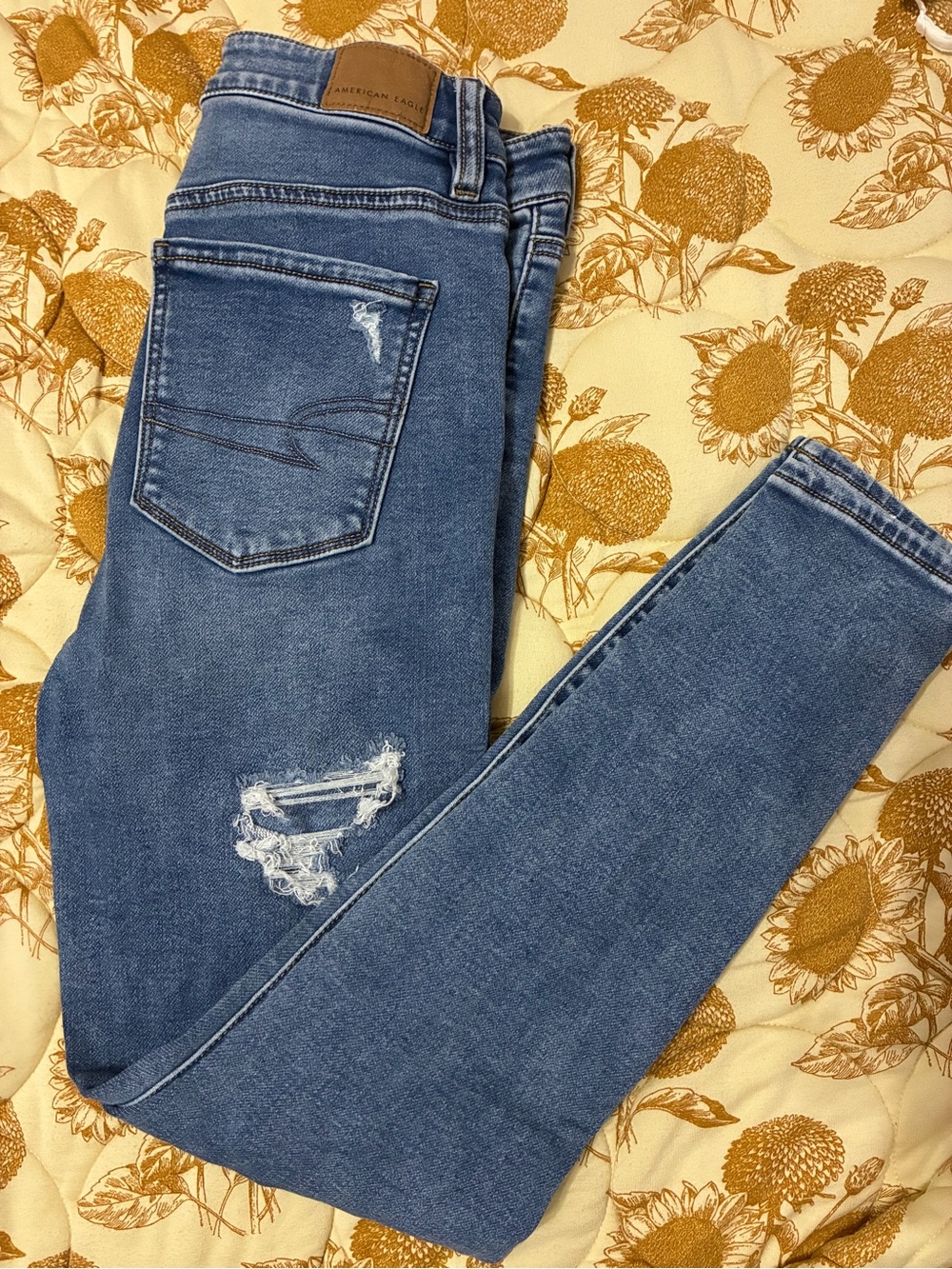 American Eagle Outfitters Mid-Blue Distressed Skinny Jeans